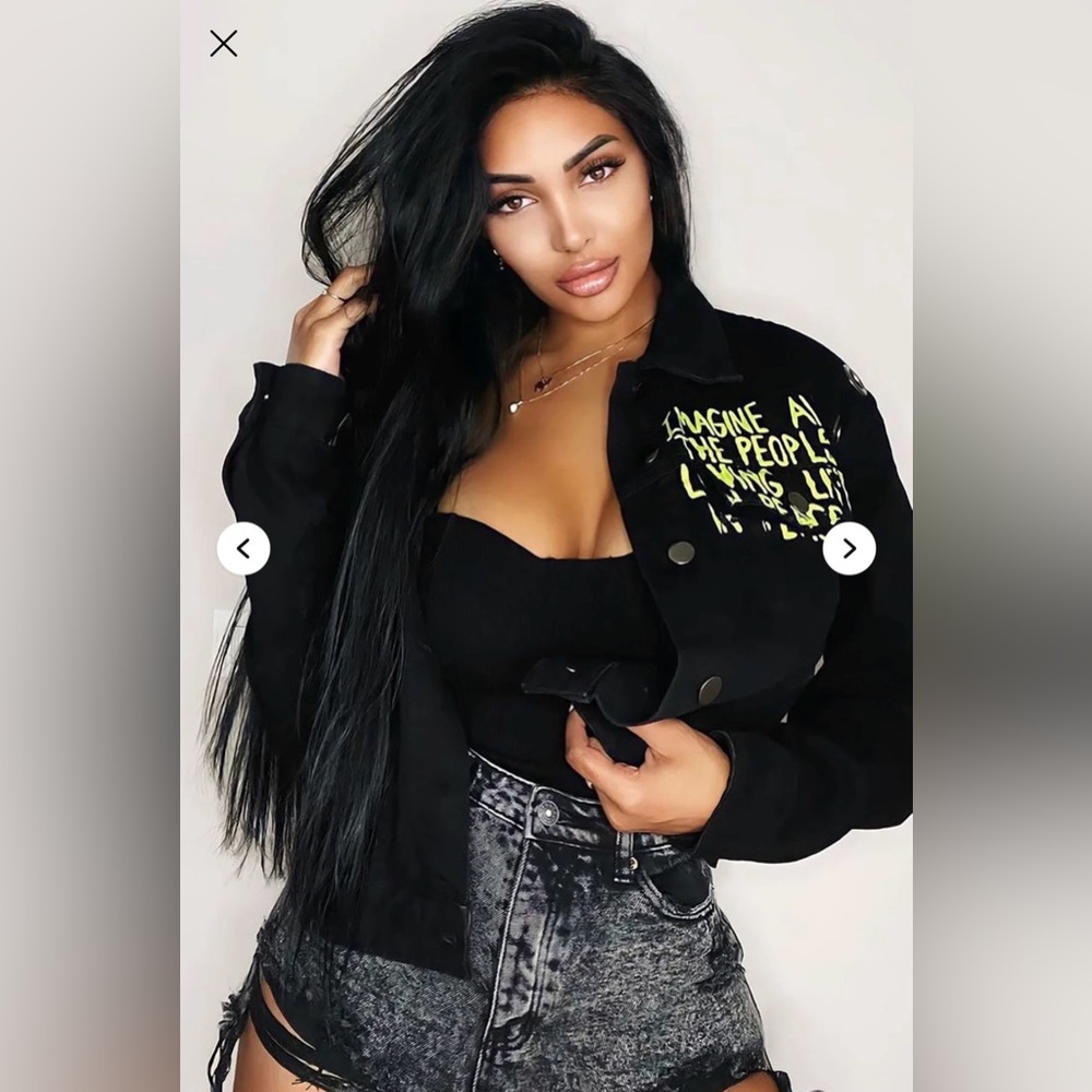 Denim Jacket with Graphic Text NWT by fashion nova - Picture 3 of 15